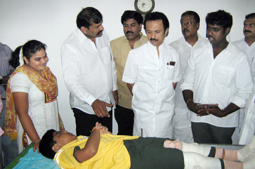 M.K. Stalin enquired in person about health condition of Union Minister D. Napoleon's son